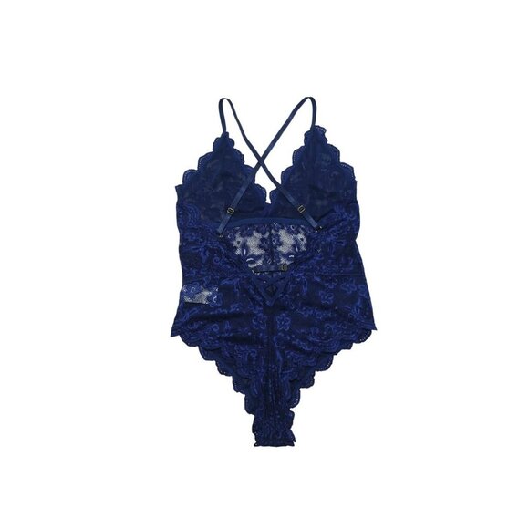 Lace Bodysuit Lingerie with Cross Back Straps in Navy Blue Size M. - Picture 3 of 11